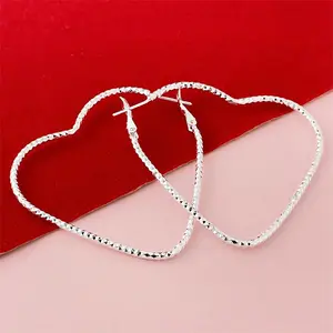 925 Sterling Silver Plated Heart Round Hoop Earrings for Women, Fashion Jewelry Statement Large Geometric Hoop Earrings, Simple Earrings for Womens, Sweet Love Heart Earrings