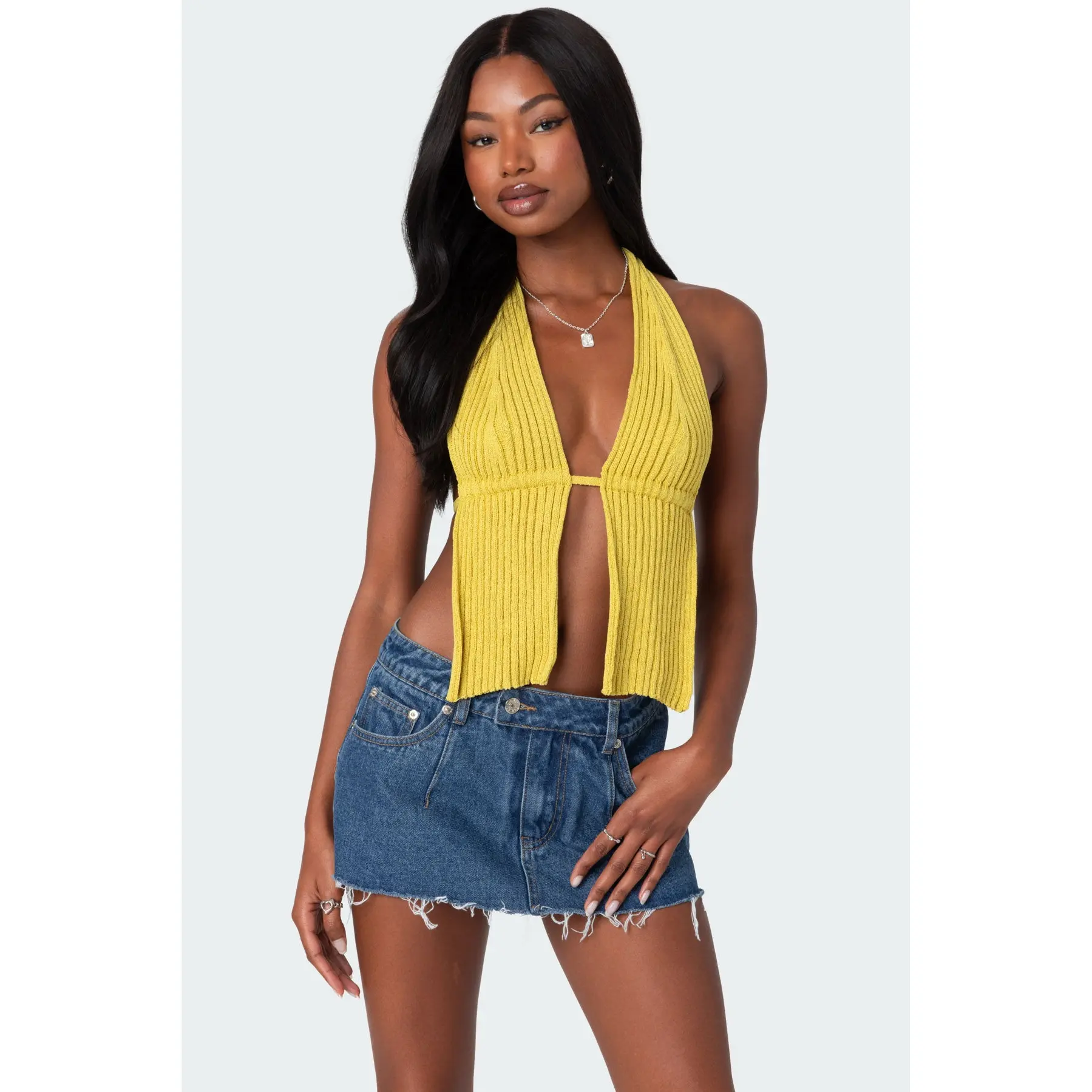 Caraway Ribbed Knit Split Front Top - TikTok Shop