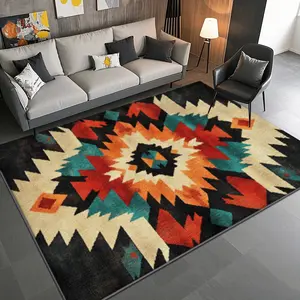Soft Velvet Tribal Geometric Pattern Rug, Modern Abstract Rug, Home Decor Carpet for Living Room Sofa Bedside Coffee Table, Multi-Scene Use, Modern Area Rug, Geometric Graphic Rug