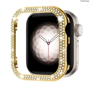 Metal Bling Case for Apple Watch – Glitter Double Row Crystal Diamond Frame Protective Cover, Fits 40/41/44/45mm, Stylish Accessory for Summer Wear