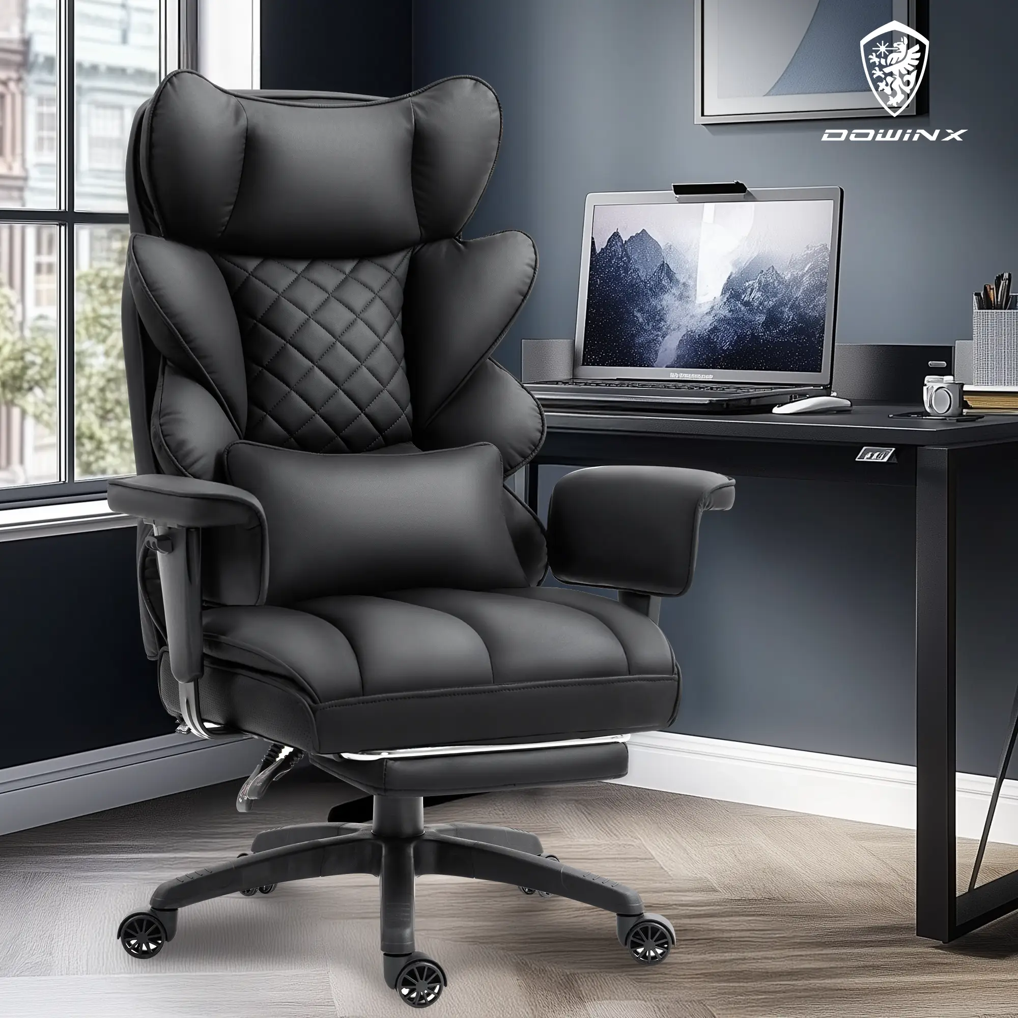 Dowinx Big and Tall Office Chair with Pocket Spring Cushion and Lumbar Support,High Back Computer Gaming Chair with Adjustable Armrests,Executive Desk