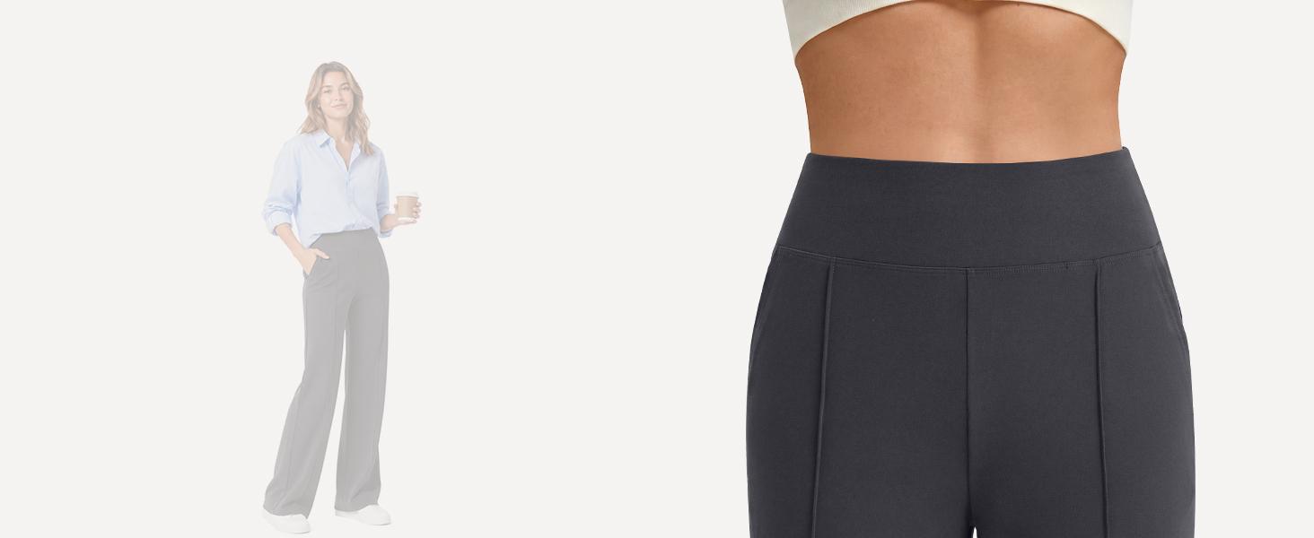 G4Free EverGoing Wide Leg Pants for Women High Waist Front Seam Yoga Dress Pants with Pockets Black Wideleg