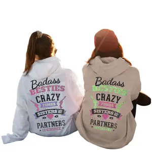 Besties Crazy Times Sisters Partners In Crime Couple Hoodies Graphic Hoodie Casual  Fleece Fabric Pullover Hooded Sweatshirt for Women for Men