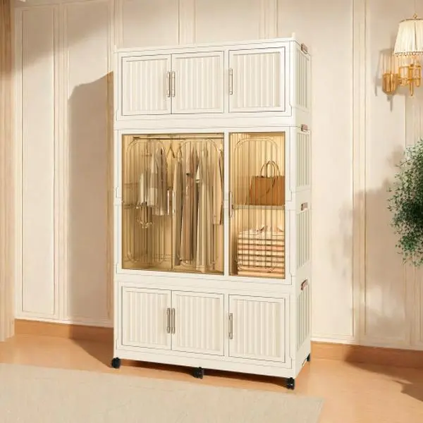 Bellemave Multi Functional Wardrobe Closet System - 12 Magnetic Doors, 12 Cubes, 1 Hanging Rod, 6 Hangers, Foldable Quick Assembly Closet Storage Armoire for Small Spaces, White Indoor Furniture