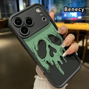 Melting Skull Vision Pattern TPU Phone Case for iPhone 17 Pro Max 16 15 14 Plus 13 12 Mini 11 XR X XS Air E Shockproof Drop Protection Rugged Durable Silicone Cover Cellphone Protective Casing