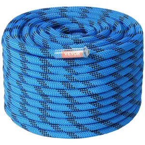 VEVOR 12.7mm Static Climbing Rope, 45.7M(150ft) Outdoor Rock Climbing Rope 30KN Breaking Tension, Fiber Rope with Steel Snap Hooks for Escape, Rappelling, Fire Rescue, Blue