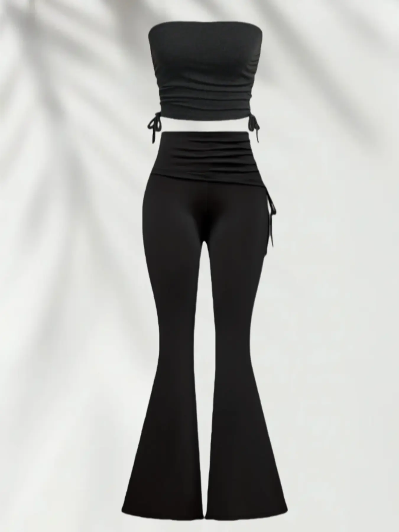Spring Summer Sleeveless Halter Cropped Top, Side Gathered Tie Belt, Slimming Waist, Casual Pure Color Chic, Comfortable Leg Shaping Bell Pants Set Women