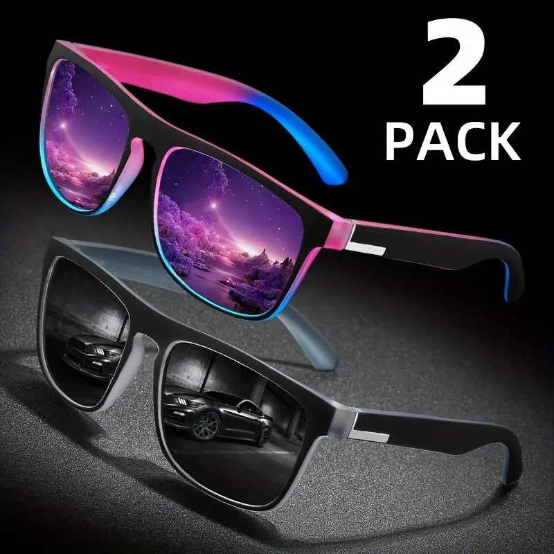 2 Pack Square Gradient Polarized Sunglasses, UV Protection Anti Glare Sun Shades for Men & Women, Lightweight Stylish Eyewear for Driving, Fishing, Travel, Beach & Summer Activities summerwins
