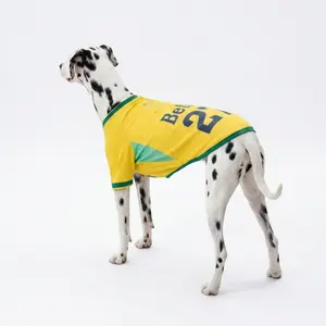 Custom Name Pet Sports Apparel - Laser-Cut Breathable Mesh Dog Shirt in Vibrant Yellow & Green
