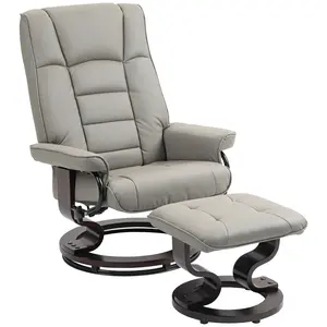 HOMCOM Faux Leather Reclining Chair, Swivel Ottoman Chair, Recliner with Ottoman with High Back and Wood Frame for Living Room, Brown