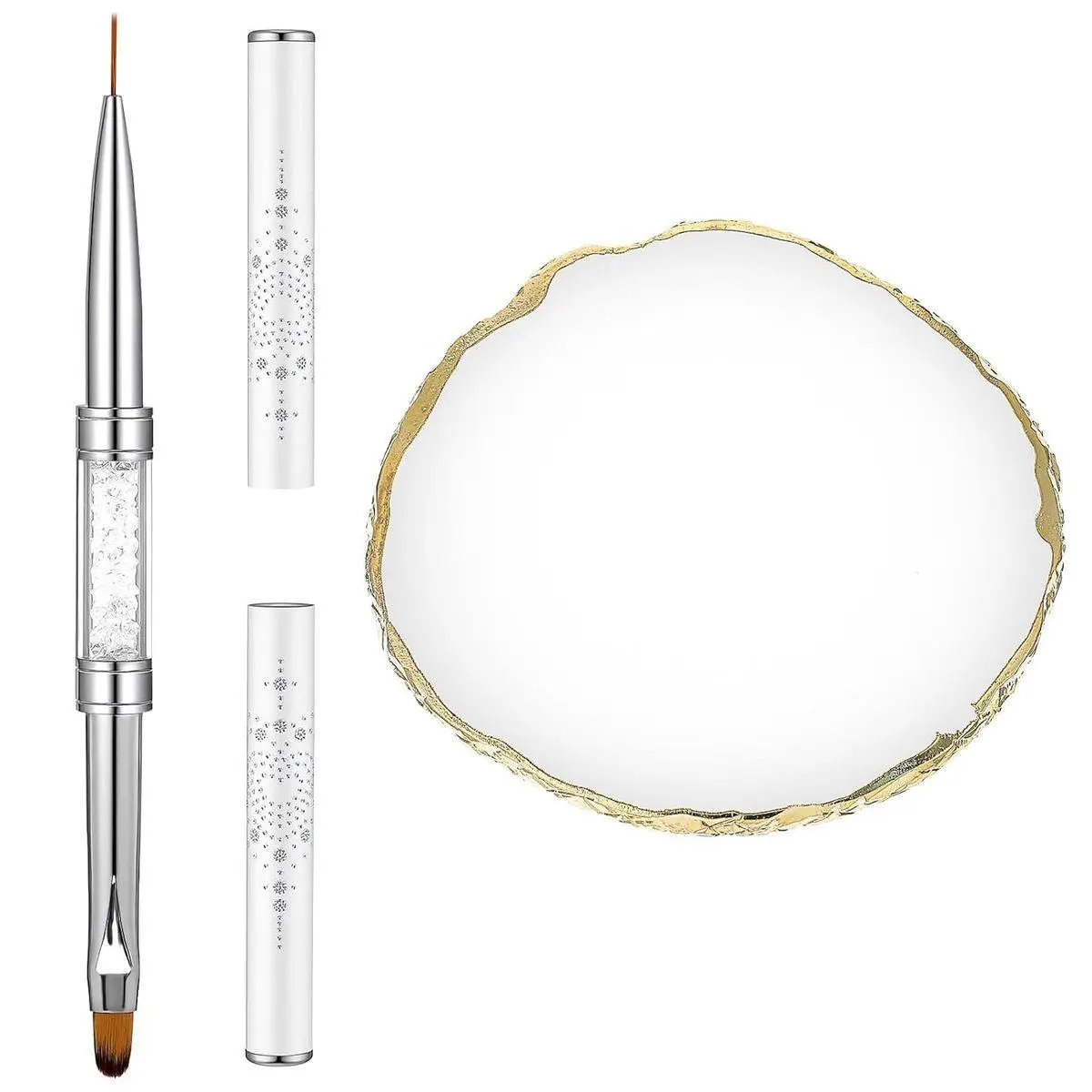 Dual Ended Nail Art Brushes Resin Palette Set Hard Gel French Tip Nail Drawing Liner Brush with Nail Polish Mixing Palettes Display Board Cosmetic Mixing Tools for Makeup Salon DIY Design Use