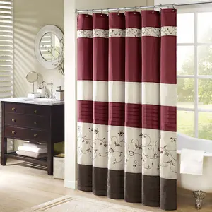 Serene Flora Fabric Shower Curtain, Embroidered Transitional Shower Curtains For Bathroom, 72 X 72 In