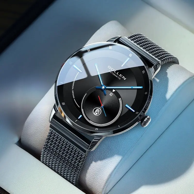 SOLLEN brand men’s automatic mechanical watch, luminous fashion wristwatch; multifunctional men’s watch with calendar; great birthday gift for boyfriend, husband, or Valentine’s Day/Father’s Day anniversary—309