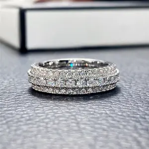 925 Sterling Silver Crystal CZ Wedding Bands Ring for Women Simple Round Circle Luxury Trendy Female Rings for Party Jewelry