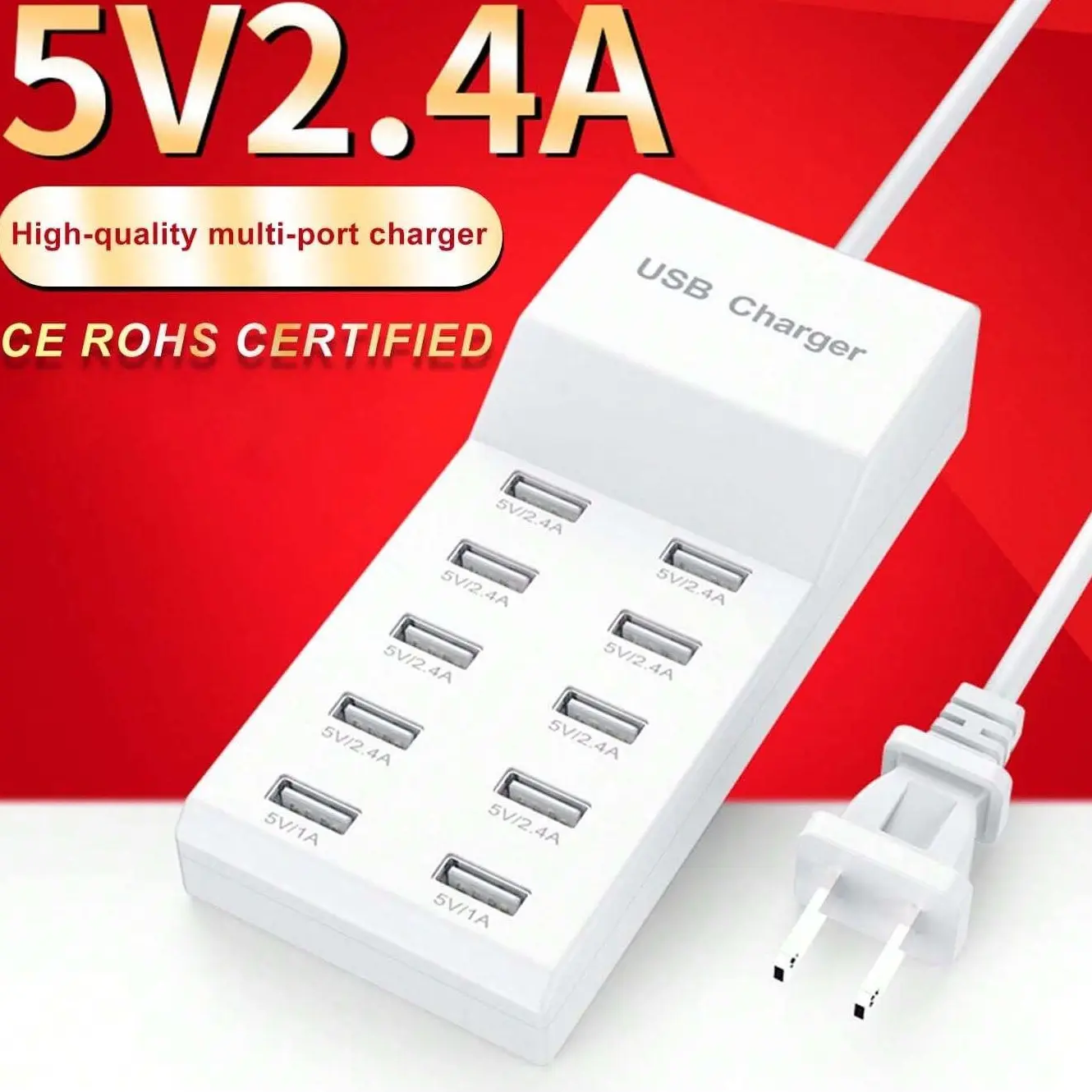 50w 10-Port USB Electronic Charging Station, Smart Short Circuit Protection & Current Distribution, Charge Multiple Devices Simultaneously, Charger, Smartphone, Charging Block