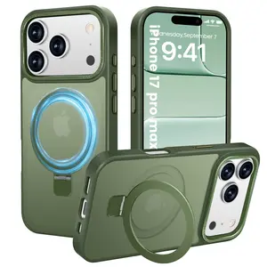 PuyaTeya MagSafe Compatible Ring Stand Case for iPhone 15/16/17 Pro/Pro Max, Shockproof Translucent Matte Cover