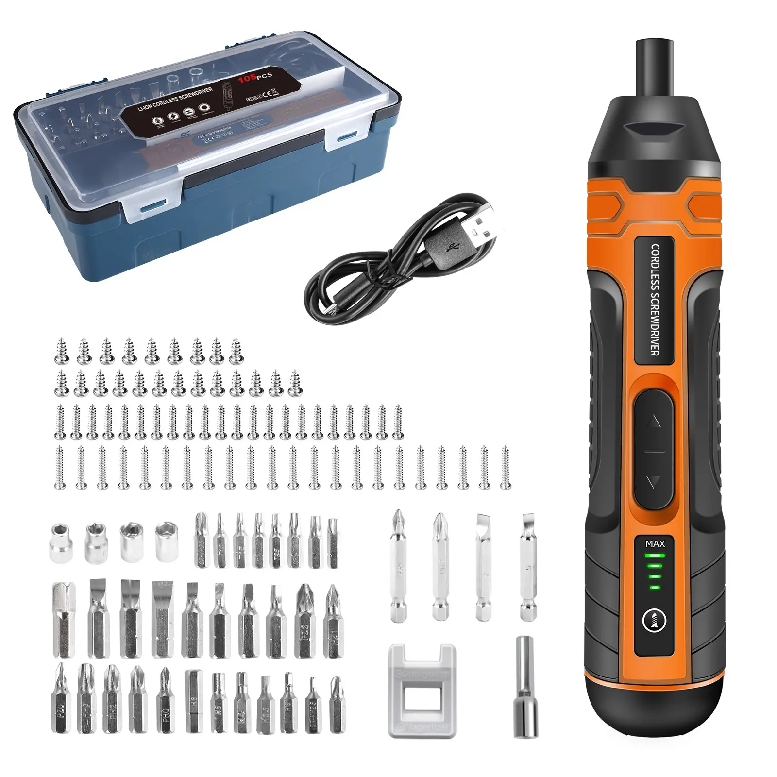 JENABOM 3.6V ABS Wireless Screwdriver - 1300mAh Built-In Cells, USB-Rechargeable Straight Handle Cordless Power Tool with Comfortable Grip for Home DIY Disassembly Projects