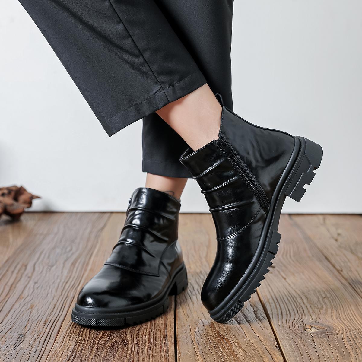 Men’s new high-top shaft boots—fashionable, versatile boots; trendy casual men’s shoes; all-season fashion boots with thick soles.