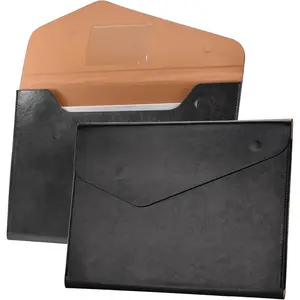 1 count File Folders PU Leather Expanding Document Holder File Jacket Filing Envelope for A4 Letter Size Paper with Invisible  Closure Black
