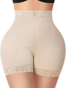 Women's Shapewear High Waist Lace Trim Shorts, Removable Pads, Breathable Comfortable Fit, Casual All Season Wear, Underwear, Detachable