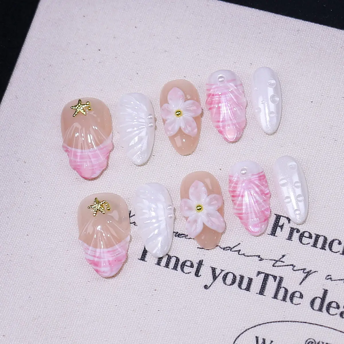 3D Flower Series Press On Nails, Halloween/Christmas Series Nails, Durable Reusable Fake Nails Beach Vacation Nails