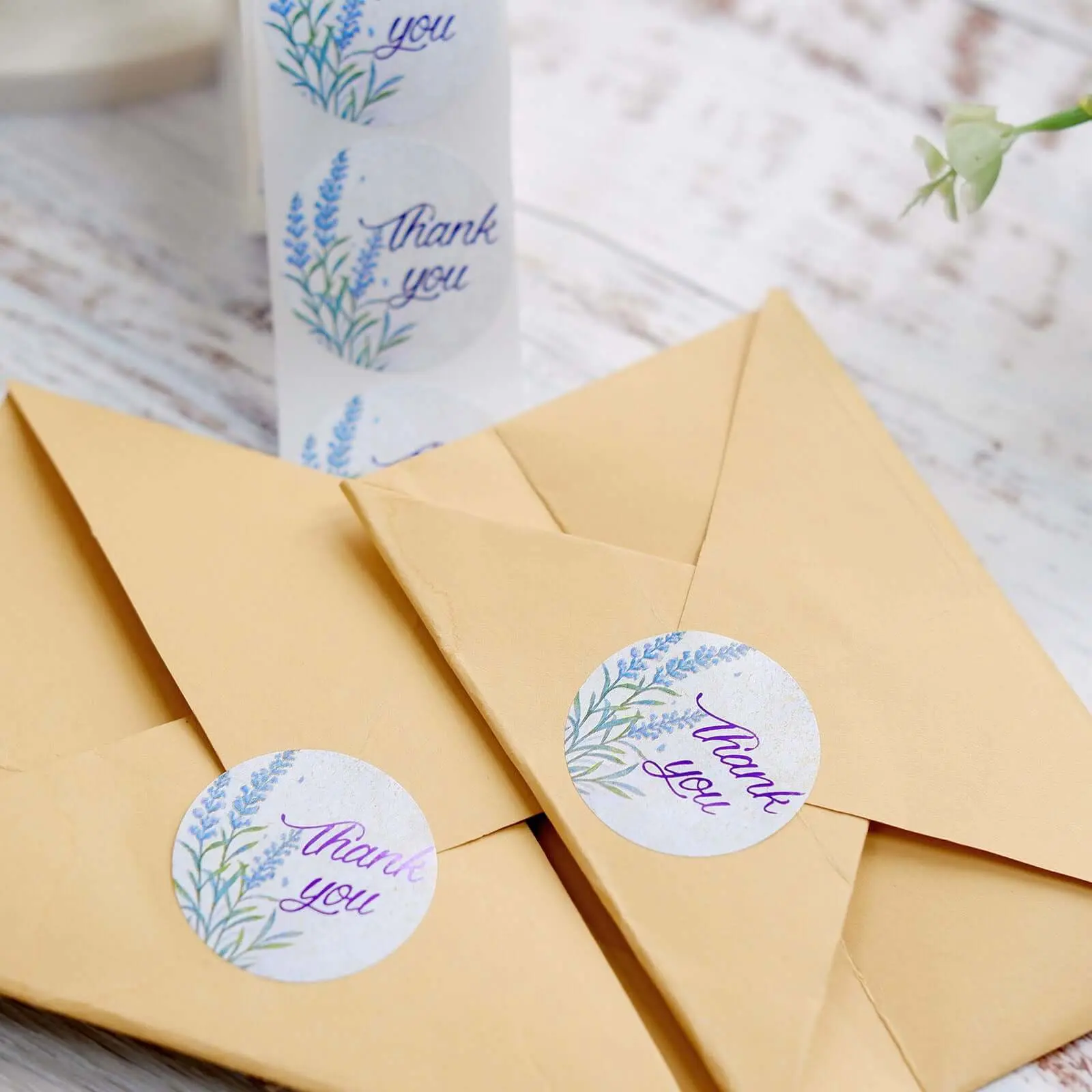 500Pcs 1.5" Round Purple Lavender Print Thank You Stickers Roll - Cute Stickers, Decorative Labels, Home DIY Envelope Seals, Market & Anniversaries Gift Labels (Office Stationery Supplies), Thank You Tags