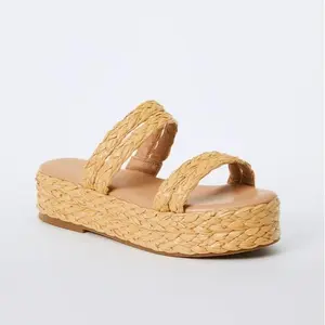 JUST FAB Women's Platform Raffia Flat Sandal - Casual Footwear with Natural Design, Comfy Slip-On, Lightweight Stylish Versatile for Summer Beach