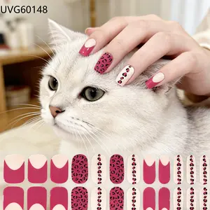 Wild Leopard Print Gel Nails, Deep Berry with Pattern Set, Sexy Party Nail Art, Single Item Pack, Non-Flammable Liquid