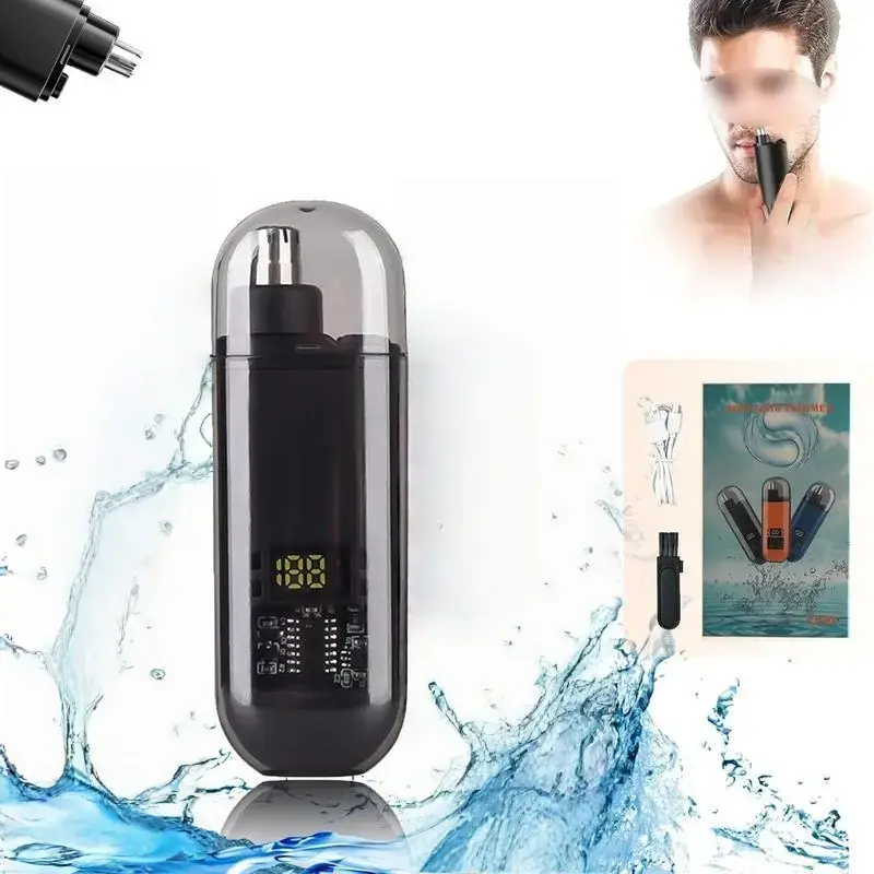 Electric Nose, Ear & Eyebrow Trimmer, Pain-Free Groomer for Men with LED Display, Waterproof Dual-Edged Steel Blades & Long-Lasting Battery, Beauty Products, Batteries, Lightweight, Double-Sided, Usb-Rechargeable, Pain-Free Trim, Easy To Clean, Portable,,