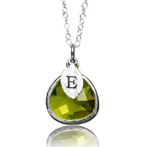 Personalized Peridot Necklace, August Birthstone Necklace, Bridesmaid Necklace, Custom Initial Necklace, Gift for Her, Peridot Jewelry