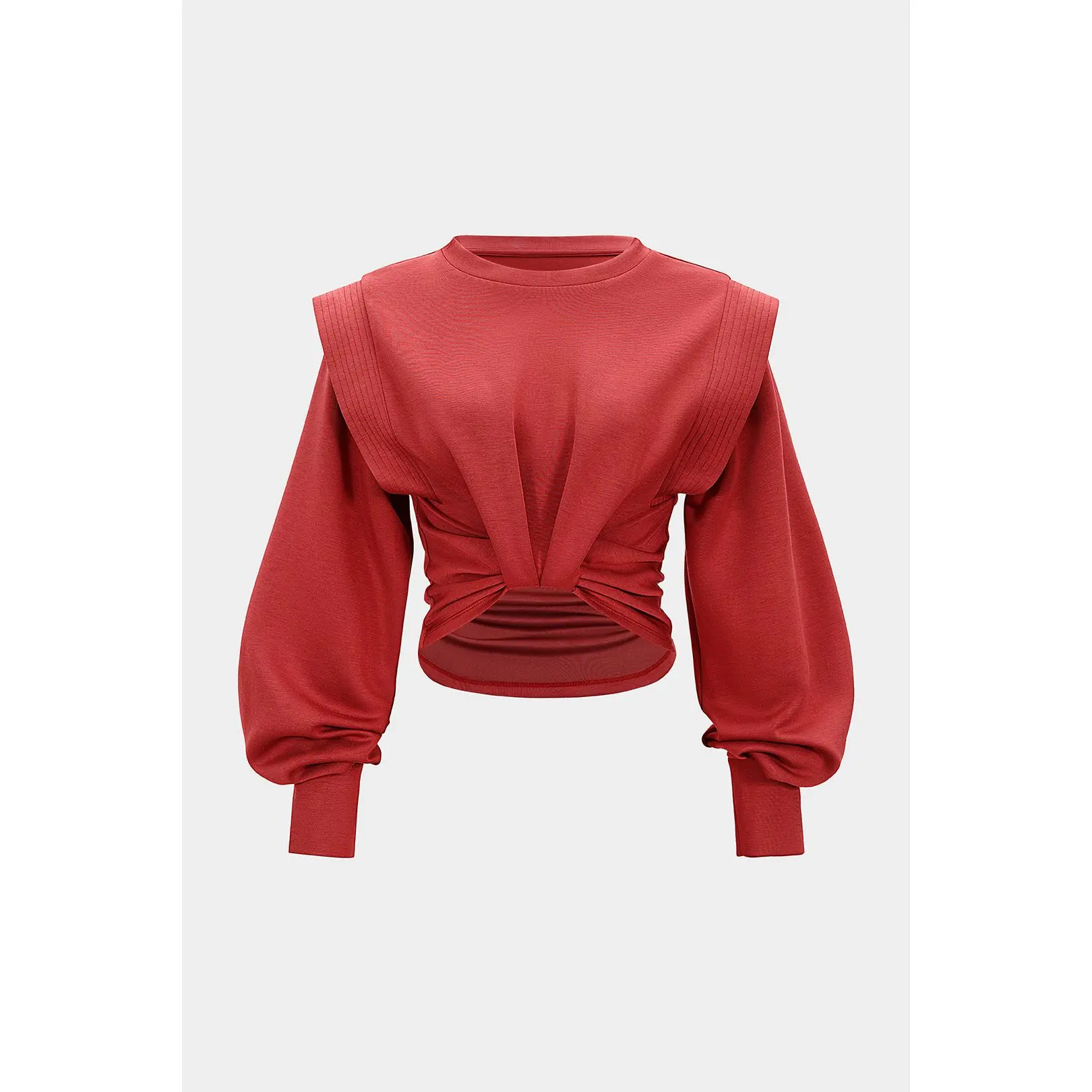 Ruched Round Neck Long Sleeve Sweatshirt