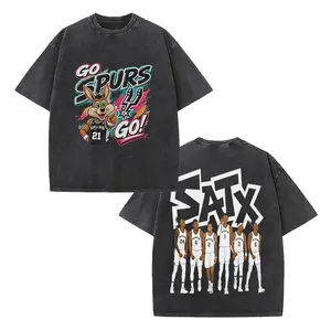 Retro"Go Spurs Go" Double-Sided Vintage Washed T-Shirt, Coyote Mascot & Team Roster Graphic Tee, Oversized Heavyweight Cotton Unisex Streetwear Top, Ideal Gift for Spurs Fans & Basketball Lovers