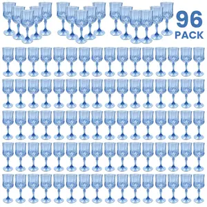 96 Pack 7oz Blue Stemmed Wine Glasses, Plastic Champagne Flutes Set, Stackable Lightweight Reusable Party Cups, Perfect for Wedding Bridal Shower Birthday Party, Bar Picnic Gathering, Christmas New Year Table Decor and Women Holiday Gift