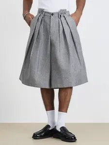 Men's High-Waisted Pleated Wide Leg Shorts, Summer Street Style Skateboard Versatile Five-Quarter Pants, Business Casual Loose Fit Blazer Shorts, Menswear