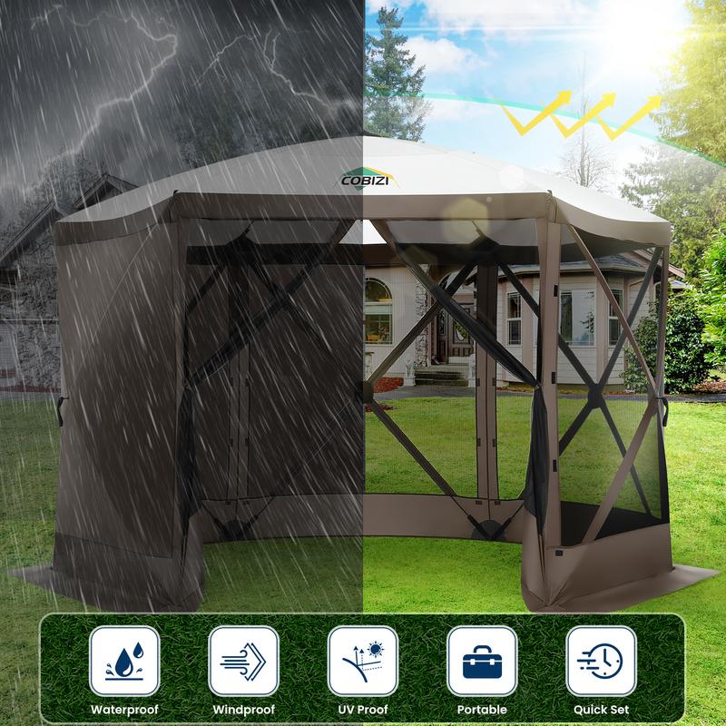 COBIZI 12x12ft Pop Up Gazebo Tent Screen House with Mosquito Netting and Sidewalls for Camping