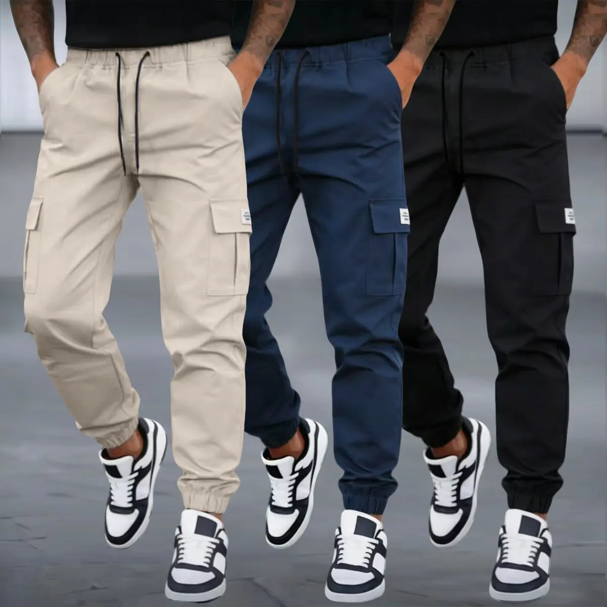 Khaki + Dark Blue + Black