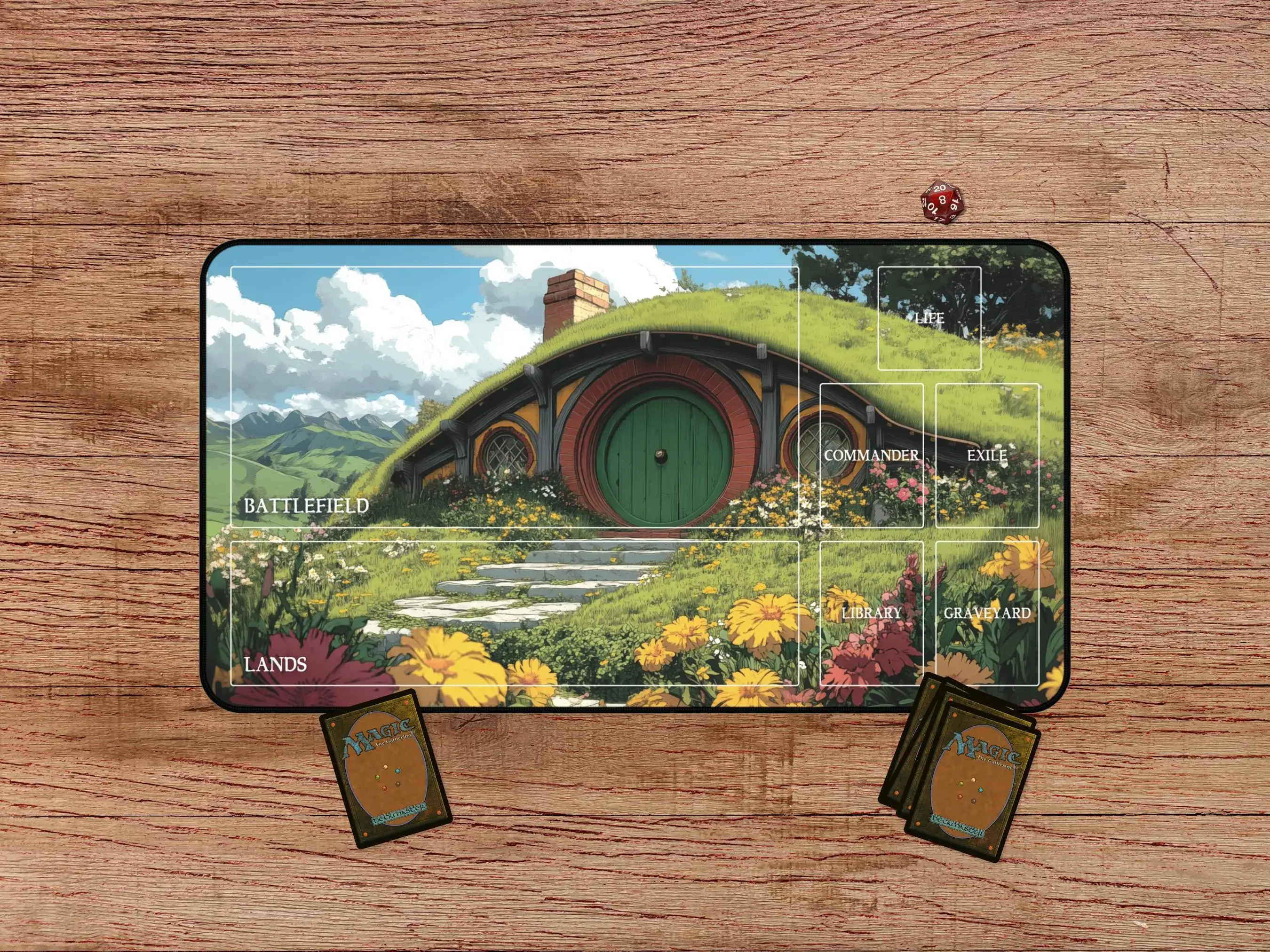 Hobbit Hole Playmat for MTG, TCG and Fantasy Fans, Lotr Playmat With Zones, Large Playmat, Playmat MTG, Fantasy Playmat