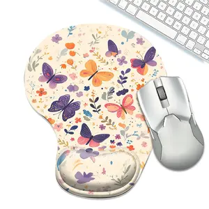 Ergonomic Mouse Pad with Wrist Rest, Colorful Butterfly Floral Design, Non-Slip Base, Non Slip Mousepad, Memory Foam Wrist Support, Comfortable Desk Mat for Office Gaming, Pain Relief for Carpal Tunnel