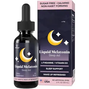 Liquid Melatonin Sleep Aid, L-Theanine & Vitamin D3, Dietary Supplement, Natural Melatonin 1 mg, Natural Sleep Aids for Adults & Kids 4+, Sleeping Supplement, 2 oz