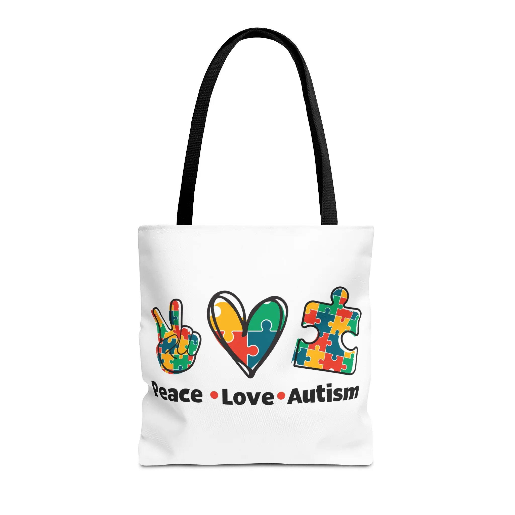 Colorful Autism Awareness Tote Bag - Peace Love Autism, Eco-Friendly Shopping Bag, Autism Support Gift, Puzzle Piece Design, Awareness Event