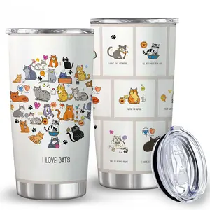 20oz Stainless Steel Insulated Tumbler with Lid - Animal Print, Cat Theme - Leak Proof, BPA-Free Travel Mug for Coffee & Cold Drinks - Great Gift for Cat Lovers for Valentine's Day, Mother's Day & Graduation