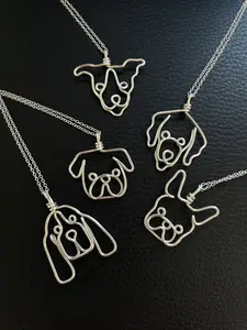 Handmade Dog Necklace Silver plated jewelry pet wire wrap jewelry Birthday Pitbull Pug Golden Retriever Labrador Bulldog Corgi hound Schnauzer St Bernard Dachshund beagle Jack Russell Goldendoodle Labradoodle Doberman poodle Border Collie boxer Cavalier