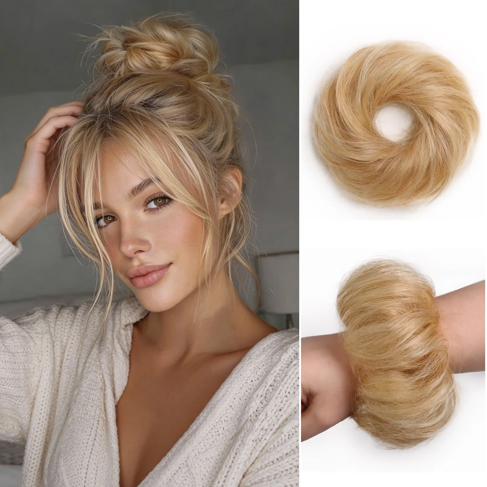 XIXISNOW Messy Bun Hair Piece, Asian-influenced Fluffy Donut, Volumizing Human Hair Extensions & Pieces for Women, Heat Friendly Scrunchie for Fast Styling, Real Human Hair
