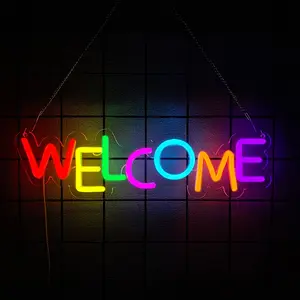 Welcome Neon Sign Welcome LED Neon Light Wall Art Sign Led Light Letters Light up with Neon Light for Business Storefront Home door Window Glass Door Shop Store Florists Bar Salon Cafes Restaurant Pubs, Housewarming & Birthday Party Gifts