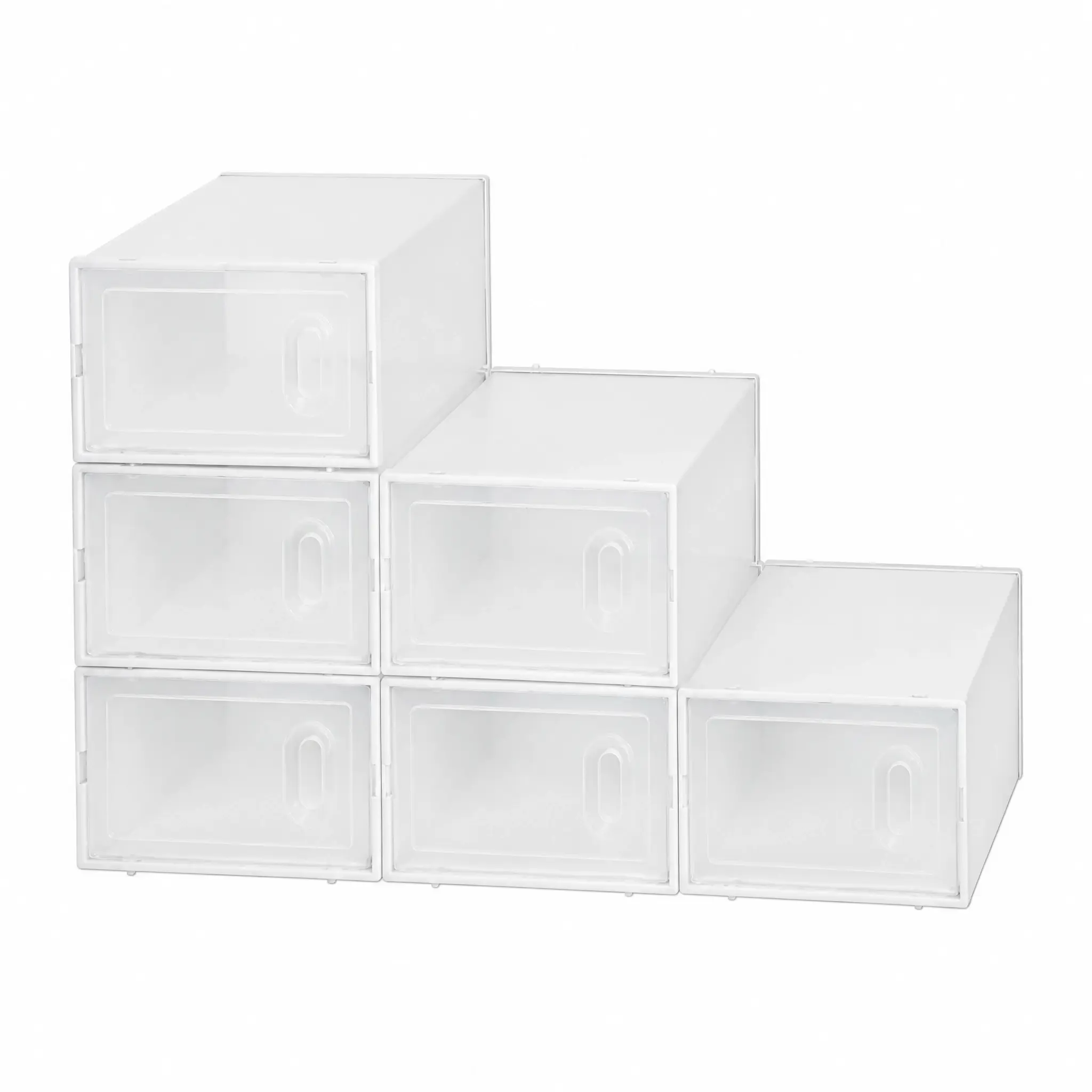 6-Pack Large Clear Shoe Storage Boxes with Snap-On Lids, Stackable Foldable Sneaker Containers for Closet Entryway Bedroom Dorm, Heavy-Duty Plastic, Easy Assembly