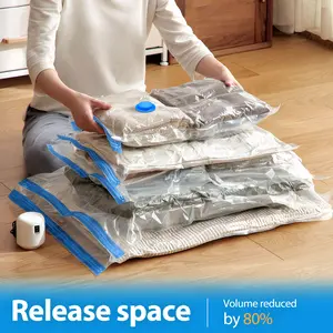 11 pcs Transparent vacuum storage bag with electric pump, used for storing winter clothes, women's pants, dresses, shirts, long sleeves, spring and summer clothing, saving outdoor travel space, easy to carry, and saving 80% of space