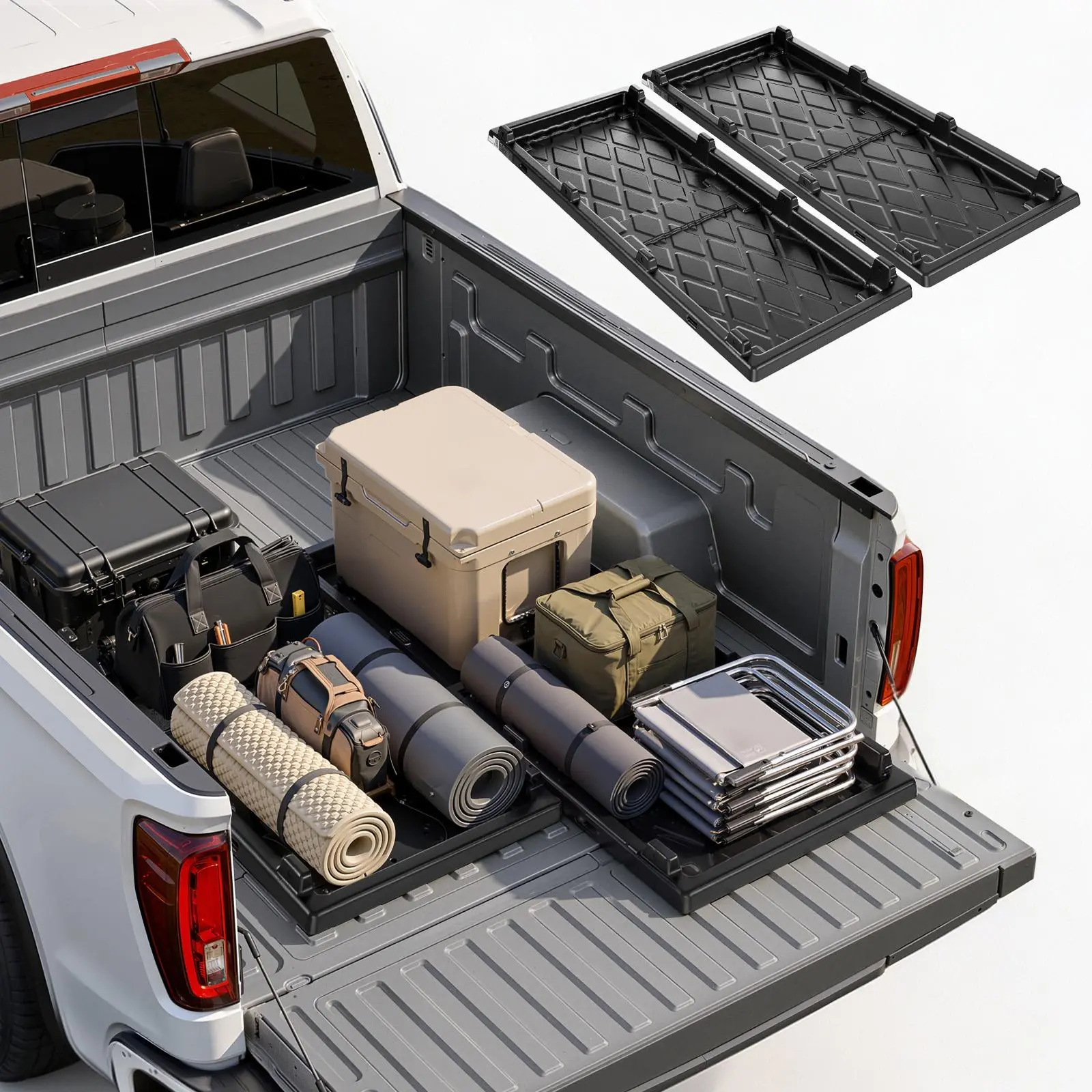 VEVOR Slide-Out Truck Bed Cargo Tray, 500 lbs (227kg) Capacity, Fits 5’7” Beds & Longer, Heavy-Duty HDPE Sliding Organizer for Full-Size Pickup Trucks, Easy Tailgate Access,toolupgrade
