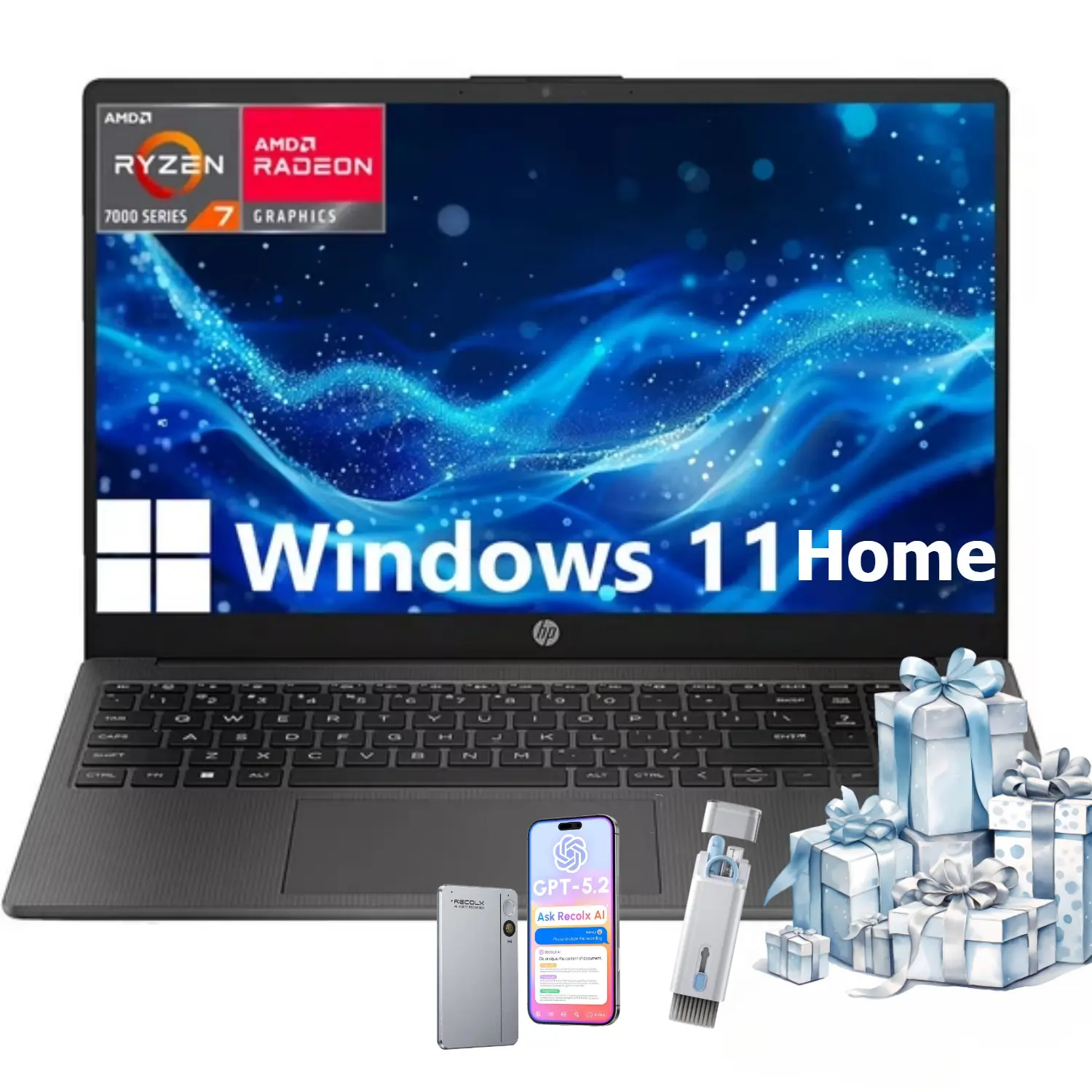 HP 15.6'' Business and Study Laptop 2025 Updated, Numeric Keypad, Webcam,15.6" FHD,Windows 11 Home+ Copilot AI, AMD Ryzen 7 7730U (up tp 32GB RAM | 1TB SSD), WiFi 6& Bluetooth with Bundle Accessory
