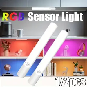 RGB Smart Cabinet Under Light, Motion Sensor LED Night Lamp, Adjustable Magnetic Wall Light, USB Rechargeable, Home Decor Lighting