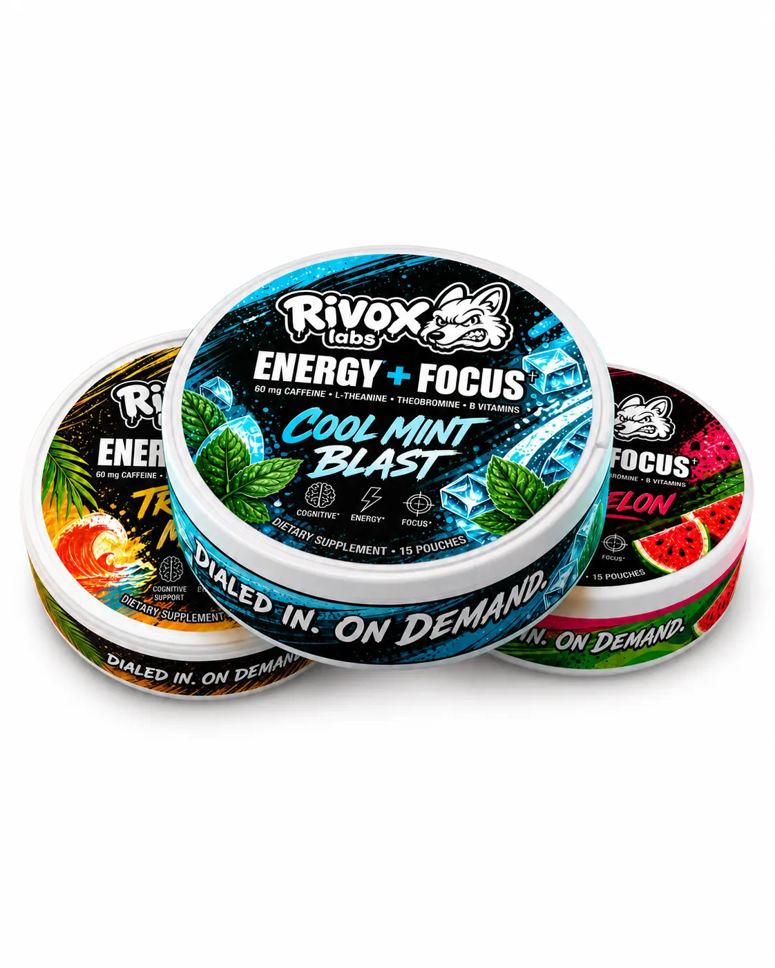 Rivox Focus Pouches Starter Sampler - 0 Nicotine Wellness Supplement, Try 3 Flavors, Save $14